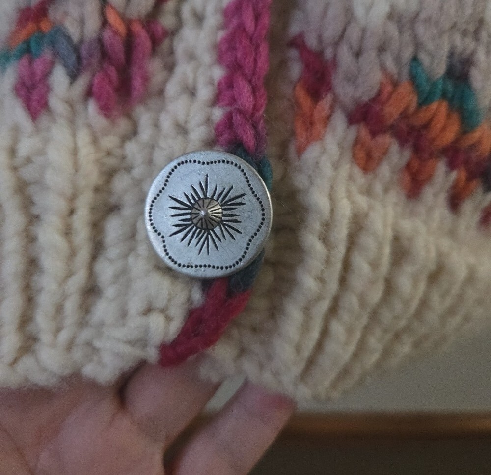 Fair Isle Button-Up Cardigan Virgin Wool Sweater Canadian Large - Picture 7 of 8